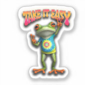 Sticker Grenouille Hippie Prenez les Choses Calmement Amus (Recto)