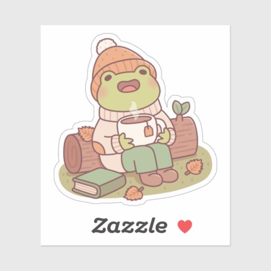Sticker Grenouille Mignonne Avec Beanie Et Thé Chaud Saiso (Feuille)