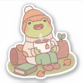 Sticker Grenouille Mignonne Avec Beanie Et Thé Chaud Saiso (Devant)