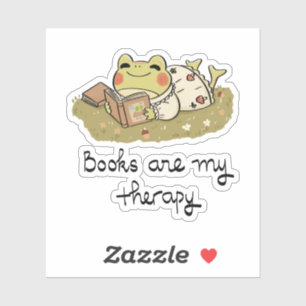 Sticker Grenouille Mignonne en Train de Lire - Les Livres 