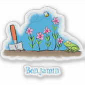 Sticker Grenouille mignonne et abeille dans le jardin dess (Devant)