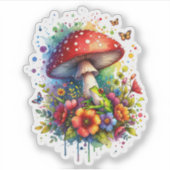 Sticker Grenouille mignonne, Fleurs, Papillons et Champign (Devant)