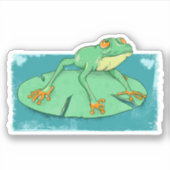 Sticker Grenouille verte mignonne sur un tapis de nénuphar (Devant)