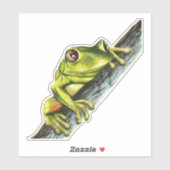 Sticker Grenouille verte sur une branche avec de gros yeux (Feuille)