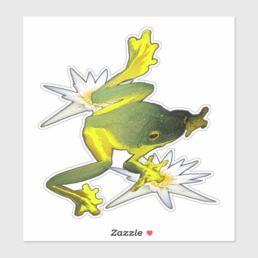 Sticker Grenouilles Et Fleurs De Lotus Peinture OIl, (Feuille)