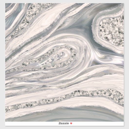 Sticker Grey liquid marble and crystal - pearl and silver (Feuille)