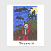 Sticker Grim Reaper Red Cape Haunted House Bats Moon (Feuille)