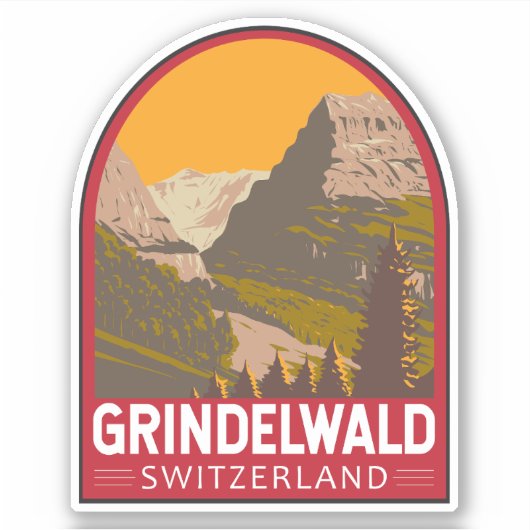 Sticker Grindelwald Suisse Travel Art Vintage (Devant)