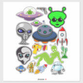 Sticker Gris aliens de l'espace sous la feuille de collage (Feuille)