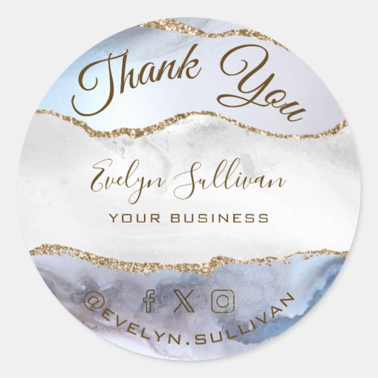 Sticker gris bleu Agate Merci classique rond (Devant)