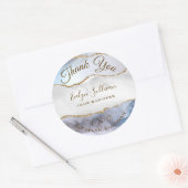 Sticker gris bleu Agate Merci classique rond (Enveloppe)