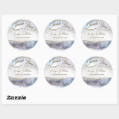 Sticker gris bleu Agate Merci classique rond (Feuille)