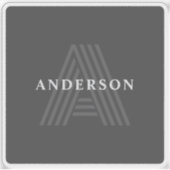 Sticker Gris foncé Rétro Moderne Monogramme Nom (Devant)