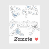 Sticker Gris Starfish Blue Shell Beach Wedding (Feuille)