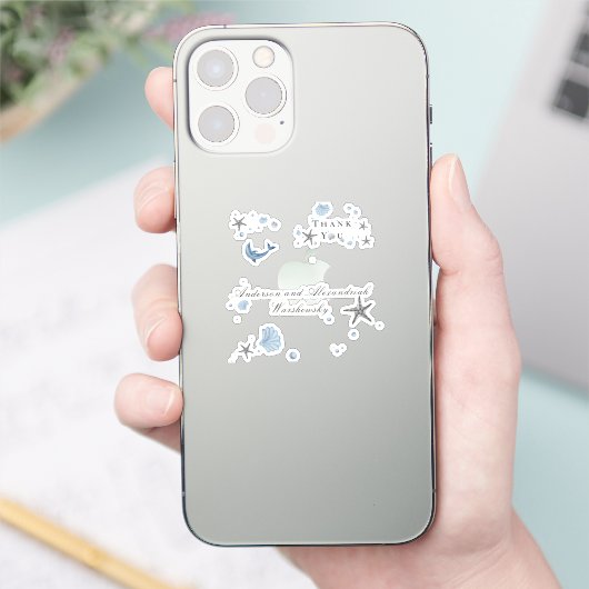 Sticker Gris Starfish Blue Shell Beach Wedding (Téléphone)
