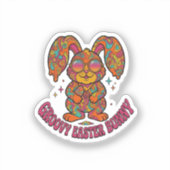 Sticker Groovy Bunny Hippie Retro Easter Psychedelic  (Recto)