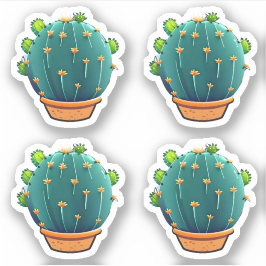 Sticker Gros cactus vert rond Conception Succulente (Devant)