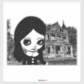 Sticker Gros oeil Goth girl Maison hantée Art original (Feuille)