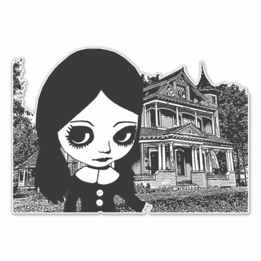 Sticker Gros oeil Goth girl Maison hantée Art original (Devant)