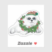 Sticker Grosse de phoque blanc de Noël, animal arctique fe (Feuille)