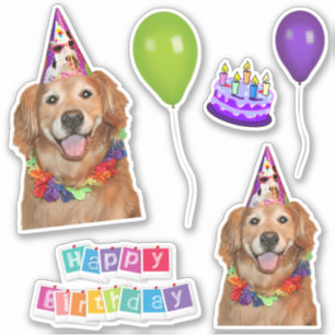 Sticker Groupe de joyeux anniversaire de chien de golden
