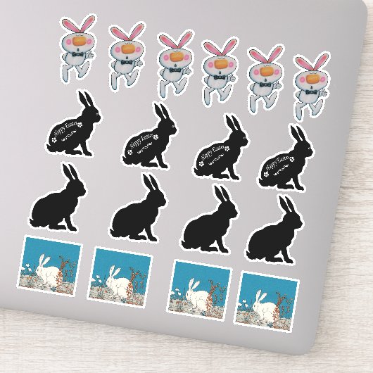 Sticker Groupe de lapins lapins de Pâques blancs noirs (Détail)