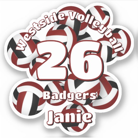 Sticker groupe de volleyballs noirs marron nom de l'équipe (Devant)