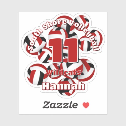 Sticker groupe de volleyballs noirs rouges nom de l'équipe (Feuille)