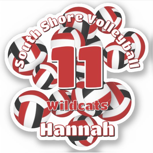 Sticker groupe de volleyballs noirs rouges nom de l'équipe (Devant)