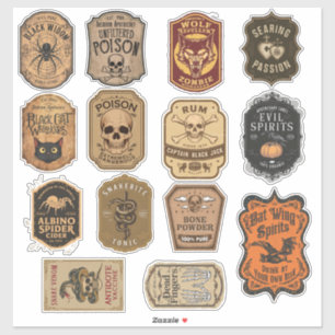 Sticker Groupe Halloween De 14 Bouteille De Potion Magique