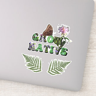 Sticker "Grow Native !" avec des feuilles fougères