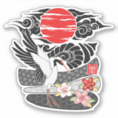 Sticker Grue japonaise à mâchoires rouges (Devant)