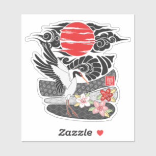 Sticker Grue japonaise à mâchoires rouges