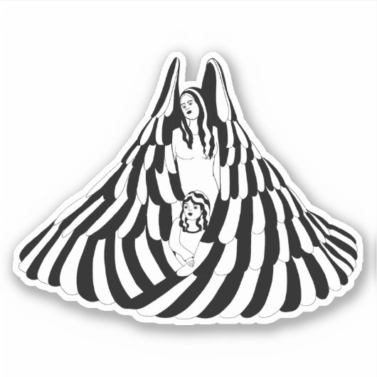Sticker Guardian Angel Femme avec petite fille Art (Devant)