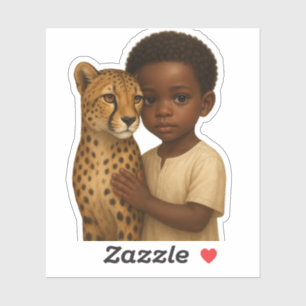 Sticker Guépard & garçon : Lien du sauvage et de l'innocen