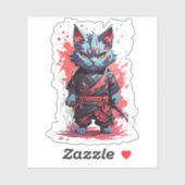 Sticker Guerrier Chat Ninja Gris Aquarelle Cool (Feuille)