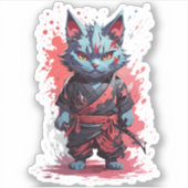 Sticker Guerrier Chat Ninja Gris Aquarelle Cool (Devant)