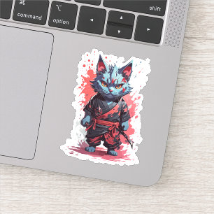 Sticker Guerrier Chat Ninja Gris Aquarelle Cool