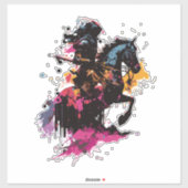 Sticker Guerrier équitation cheval en aquarelle (Feuille)