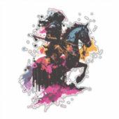 Sticker Guerrier équitation cheval en aquarelle (Devant)