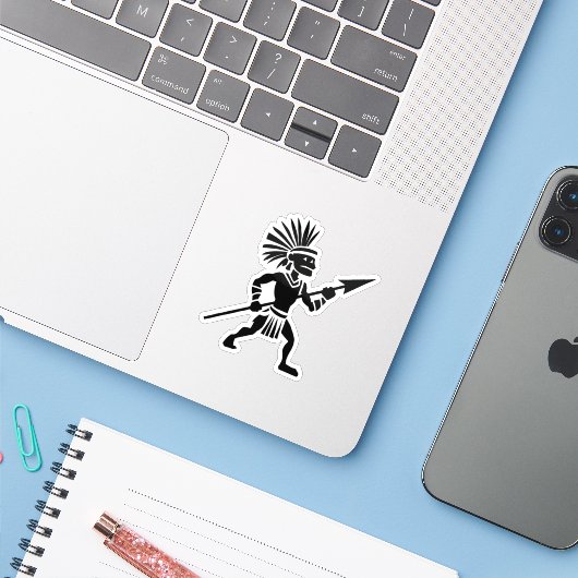 Sticker Guerrier Silhouette (Ordinateur portable avec iPhone)