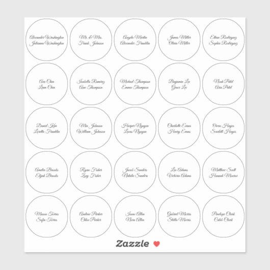 Sticker Guest Names on 25 White Circles (Feuille)