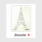 Sticker Guillaume Apollinaire, Eiffel Calligramme (Feuille)