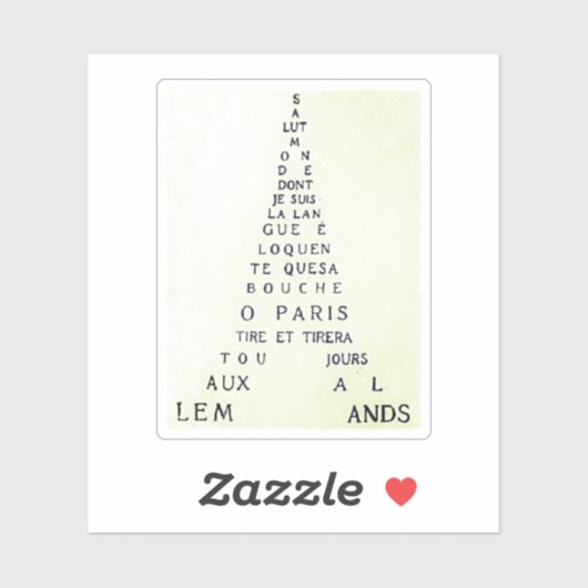 Sticker Guillaume Apollinaire, Eiffel Calligramme (Feuille)