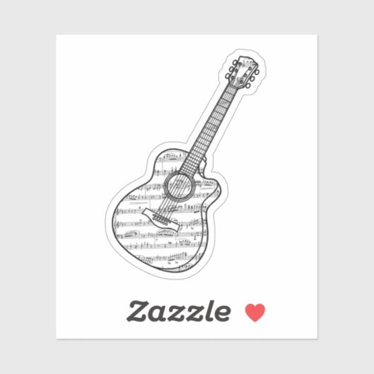Sticker Guitare et notes de musique (Feuille)