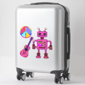 Sticker Guitare Robot rose et signe de paix mignonne (Sur valise)