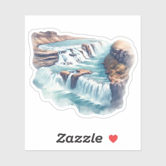 Sticker Gullfoss Islande Waterfall Aquarelle (Feuille)