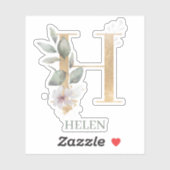Sticker H Monogramme Floral Personnalisé (Feuille)