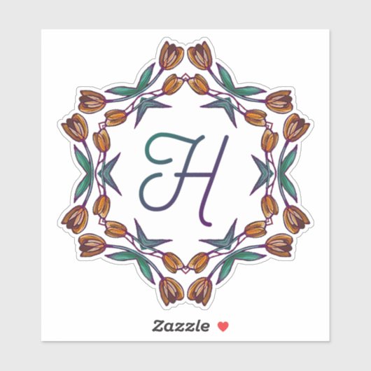 Sticker H Tulipes Boho Tulips Déco Initiales Plutôt (Feuille)