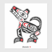 Sticker Haida Wolf Esprit Abstrait Animal Red & Black Art (Feuille)